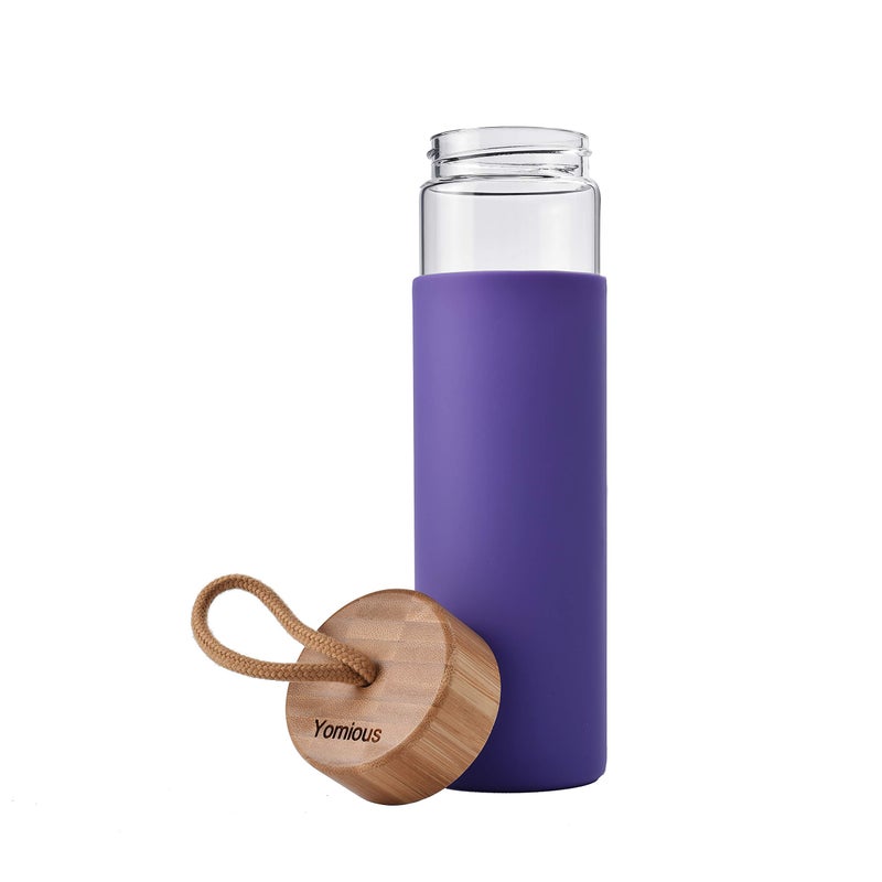 Yomious 20 Oz Borosilicate Glass Water Bottles with Silicone Sleeve BPA Free, Dishwasher Safe - Reusable Clear Glass Drinking with Leak Proof Bamboo Lid | Perfect Gym Water Bottles for Men & Women - Image 3